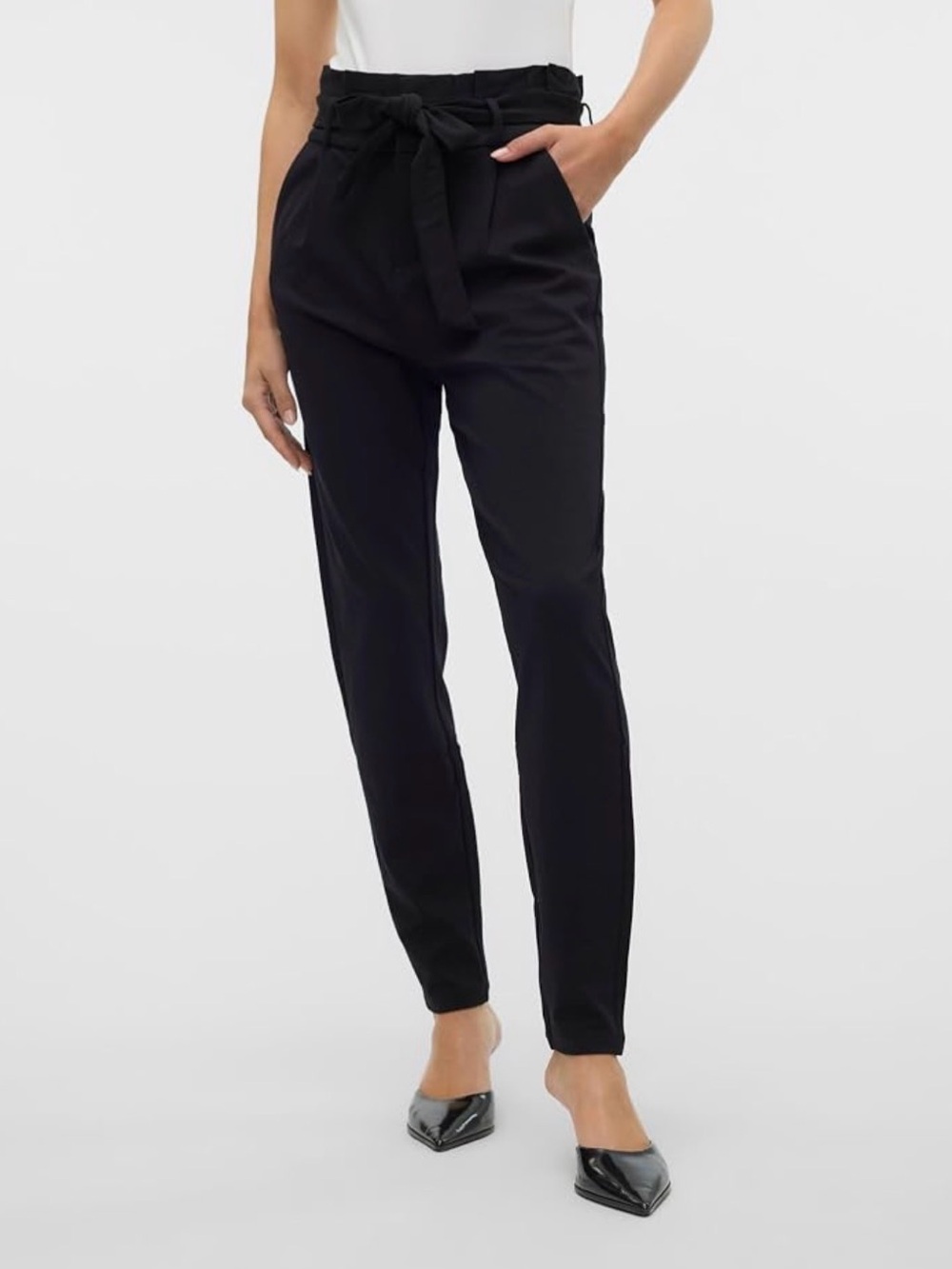 Vero Moda Black Paperbag Waist Tie Trousers - Picture 1 of 8
